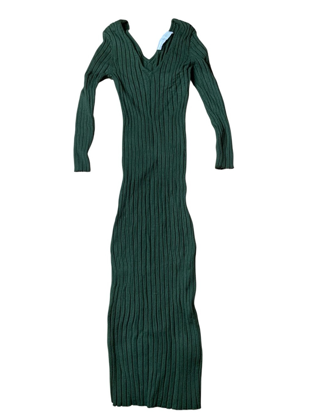 GUESS Gisele Green Ribbed V-Neck Maxi Dress Long Sleeve Size XS